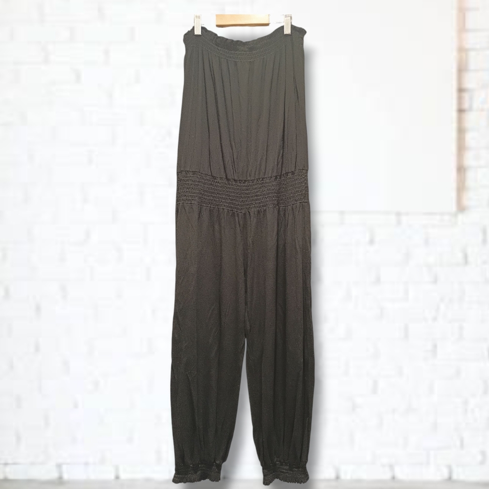 Milky Way Rayon Plain Black Sleveless Tube Cropped Casual Jumpsuit Size S